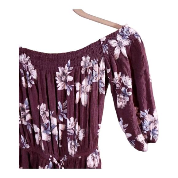 One Clothing Purple Floral Off-shoulder 3/4 Sleeve Crepe Romper Women's XS - Picture 4 of 7